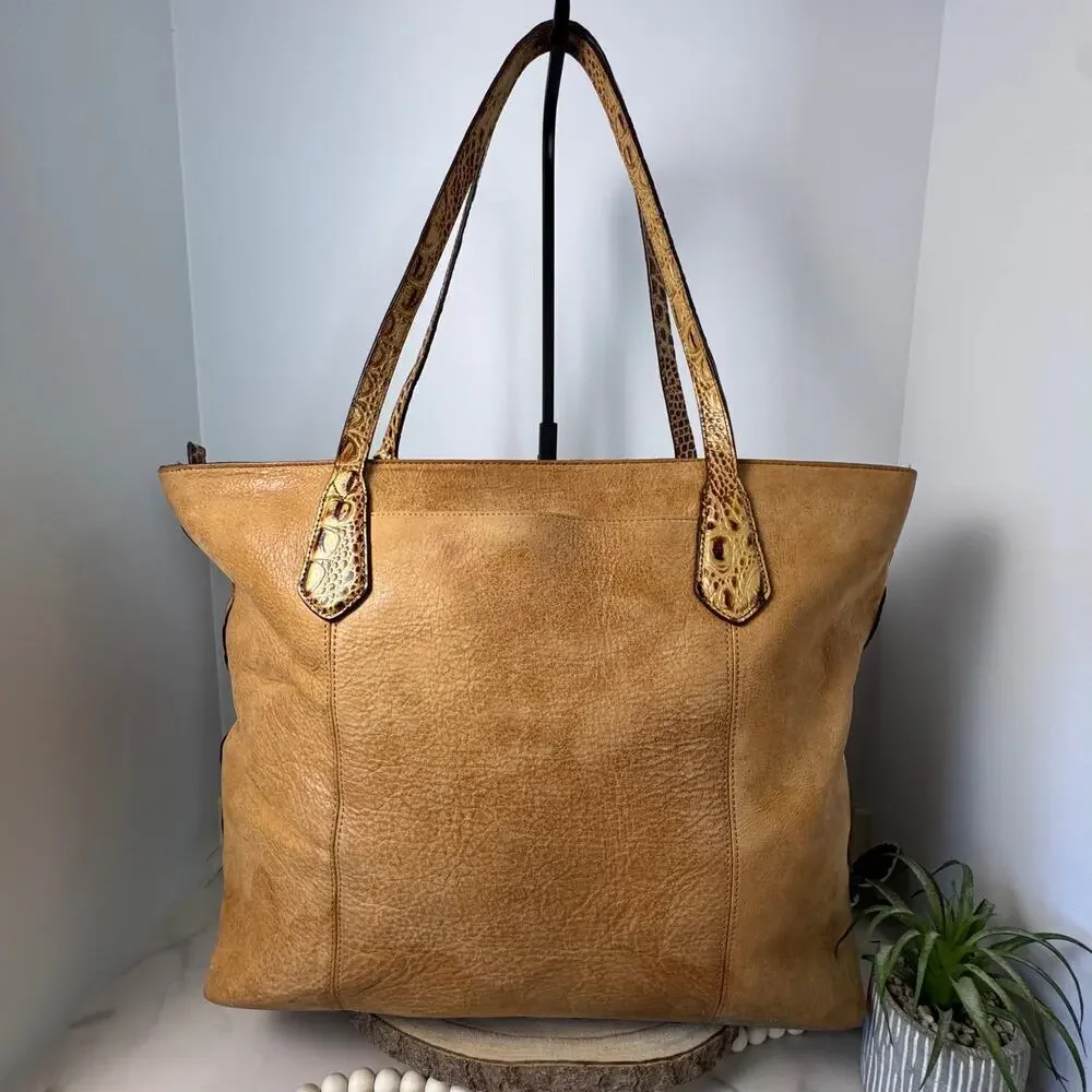 Brahmin Misha Toasted Rochelle Tote Caramel Nubuck Crock Embossed Leather - Picture 2 of 12